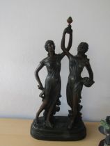 Resin sculpture of 2 women holding a torch