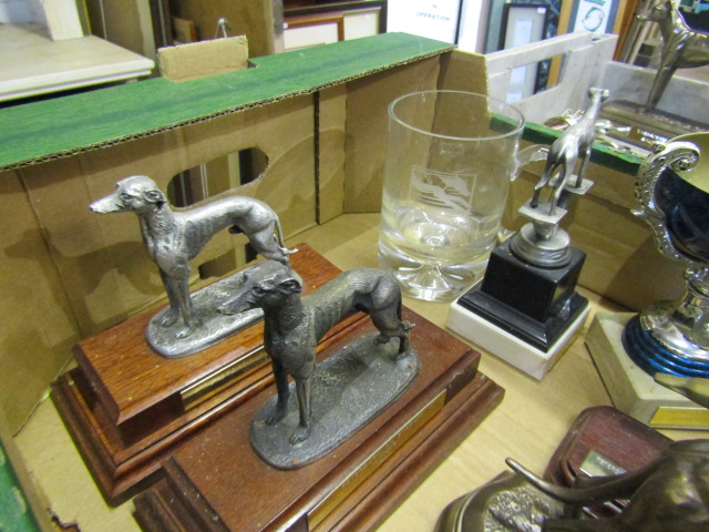 Greyhound racing trophies inc figures, glasses, plaques etc
