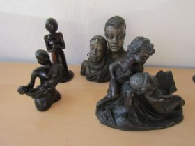 Soul Journeys Maasai sculpture, 2 treen figures of mother and baby and a resin figure