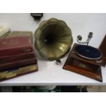 HMV gramophone with horn, a collection of Gilbert & Sullivan 78's and 2 boxes 78's