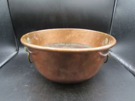 Moresi & lucca of London copper bowl with lion head handles 32cmD 10cmH