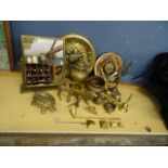 Brass framed dressing table mirror, animals and urn etc