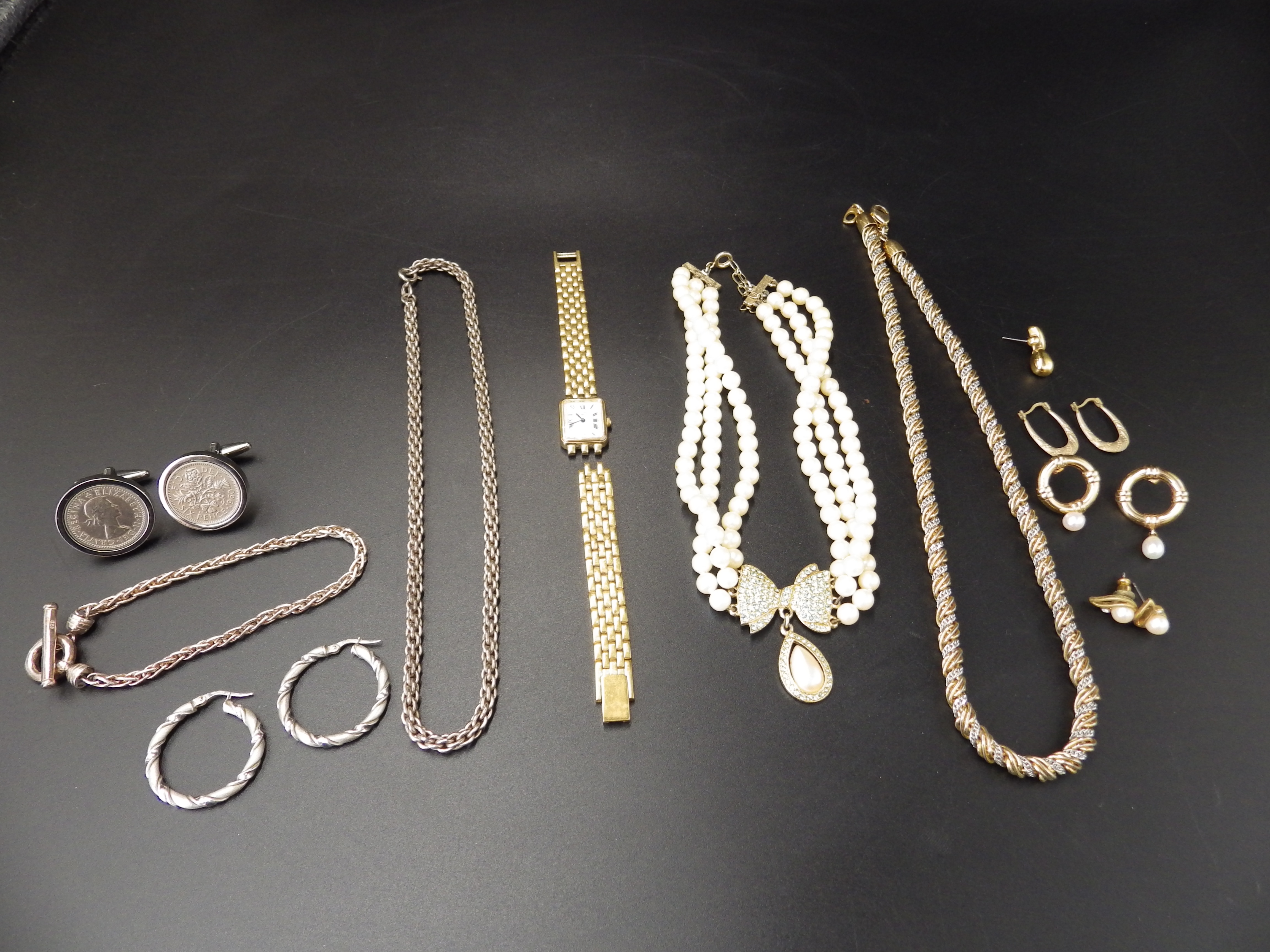 Jewellery lot to include a 925 silver chain, bracelet and hooped earings, a ladies Rotary watch a/ - Image 2 of 3