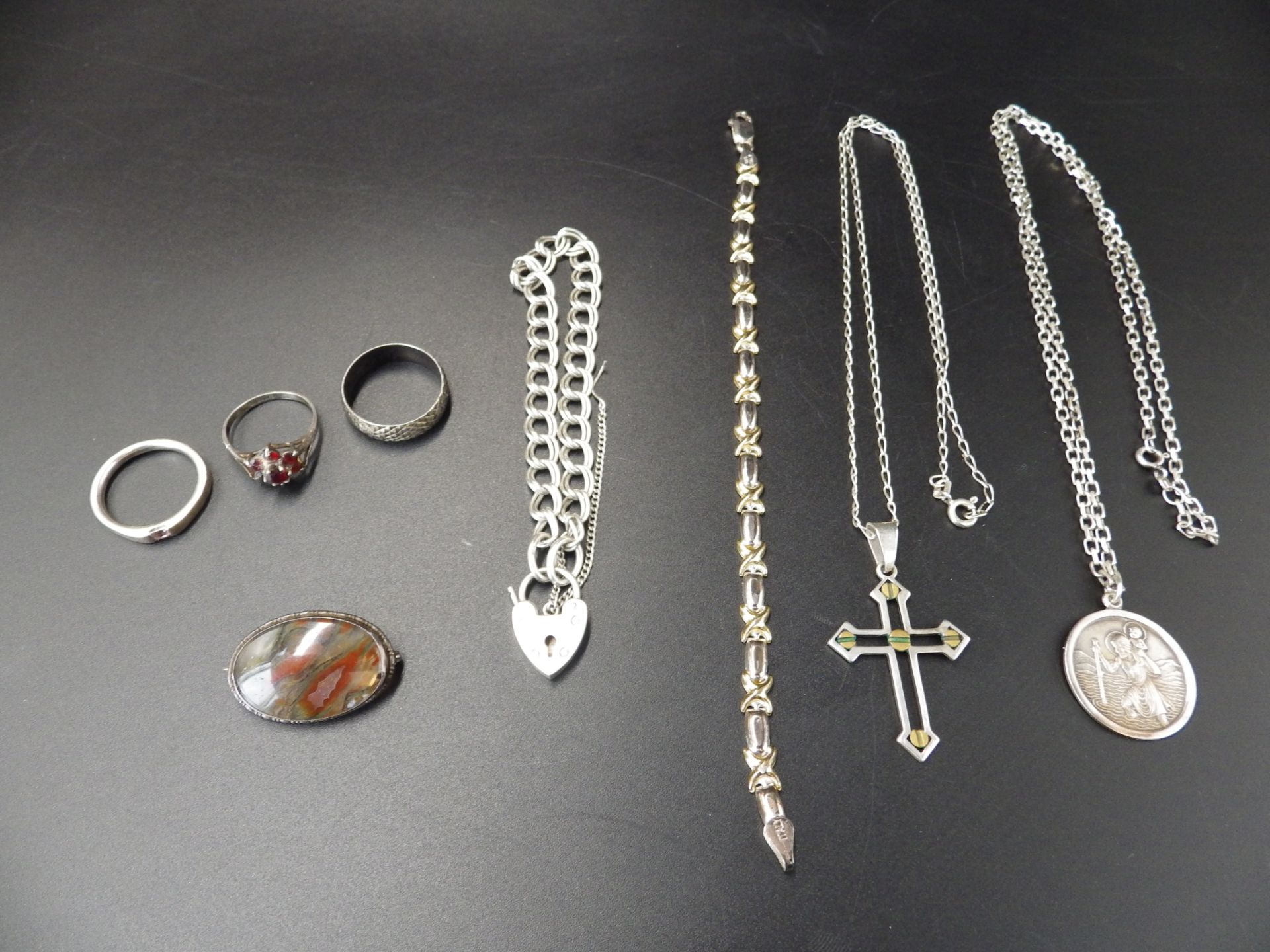 Silver lot - to include 3, 925 silver rings, a St Christopher pendant on chain, two bracelets, a - Image 2 of 3