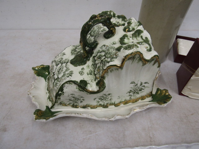 Vintage cheese/butter dish, bed warmer, Leonardo bird and part vanity set - Image 2 of 7