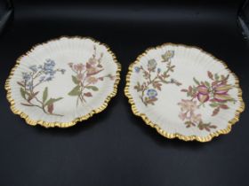 Royal Worcester hand painted plates, one has cracked and been repaired, the other is in good