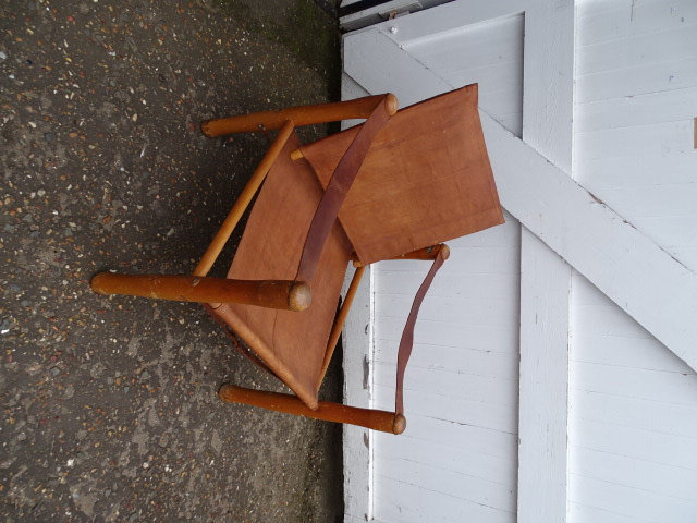 2 Leather Safari/campaign chairs (one chair has been damaged during viewings as shown in amended - Image 3 of 5