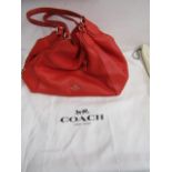 Coach red pebble leather tote bag with dust bag