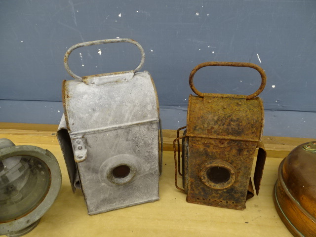 2 Antique signal lamps, bicycle lamp and copper kettle - Image 4 of 6