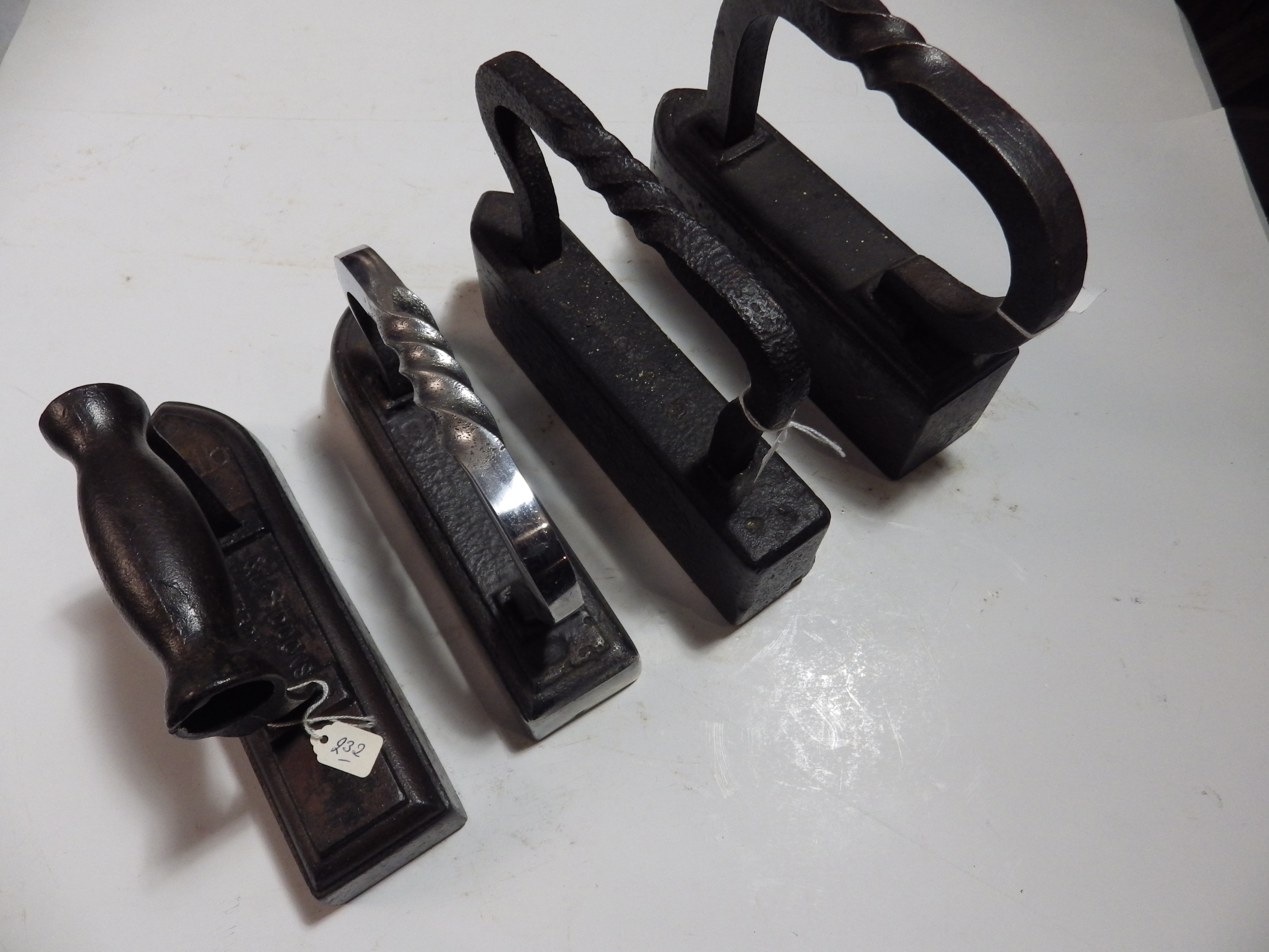 4 various Tailors Goose Iron to incl J & J Siddons with a rare handle