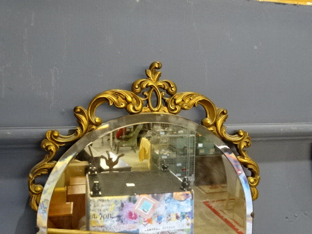 Bevelled wall mirror with ornate gilt detail 43cm x 85cm approx - Image 2 of 2