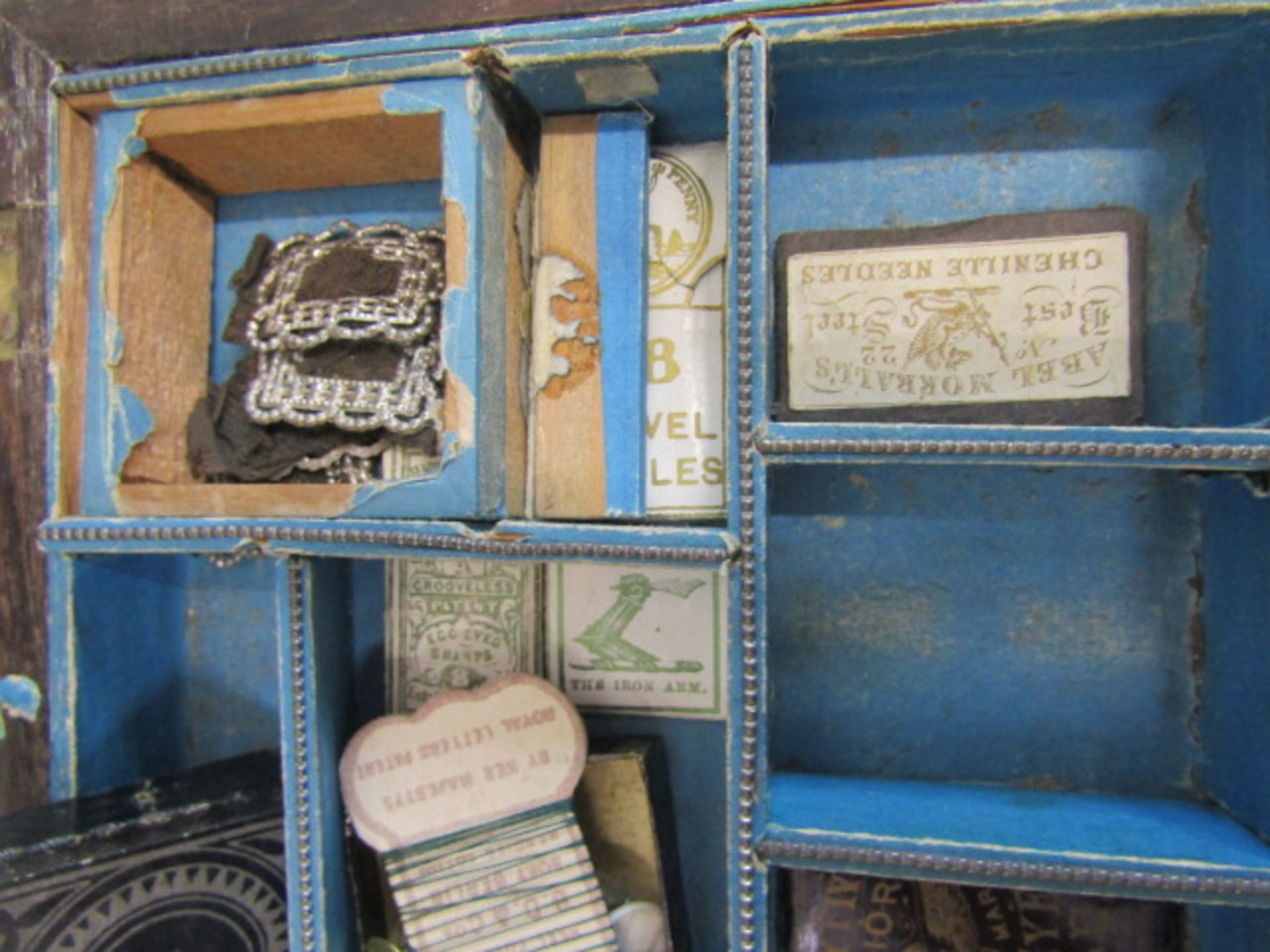 2 antique sewing boxes one with contents - Image 9 of 10