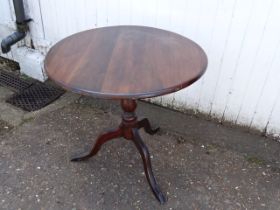 Mahogany round tilt top tripod side table (missing brass screws)