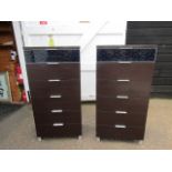 Pair tall chest of drawers with detailed panel 60x40cm 123cmH
