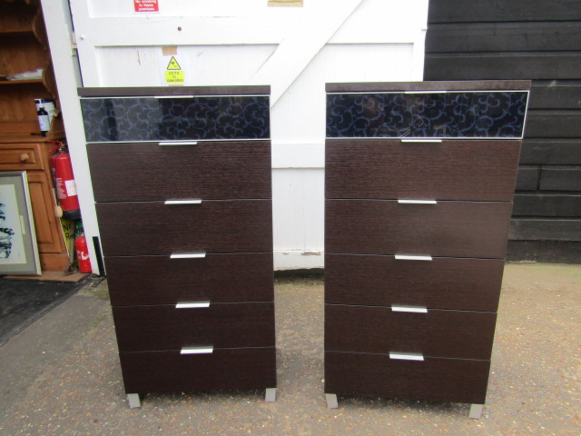 Pair tall chest of drawers with detailed panel 60x40cm 123cmH