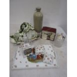 Vintage cheese/butter dish, bed warmer, Leonardo bird and part vanity set