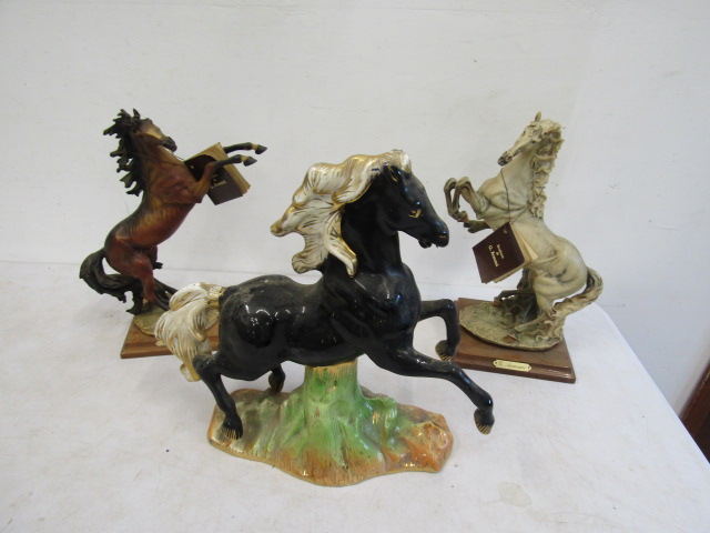 Giuseppe Armani rearing horses x 2 and a Belgium glazed horse