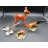 Beswick mouse, 2 USSR birds and a cherry brandy decanter in deer form