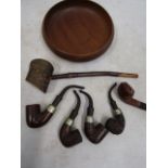 3 Peterson's pipes and 3 others  and wooden dish