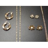 9ct gold lot to include an Italian gold chain and hoop earings, plus two other pairs of earings, and