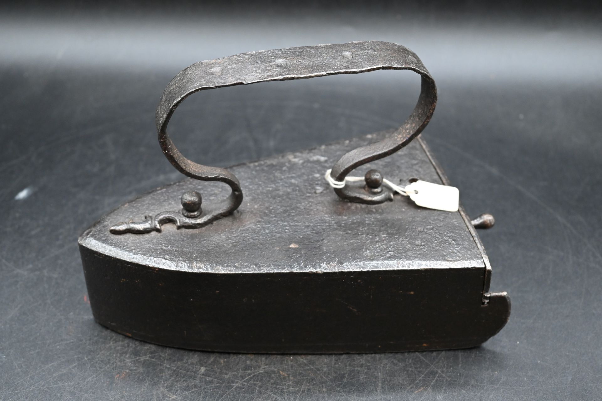 Vintage box iron with metal handle and slug
