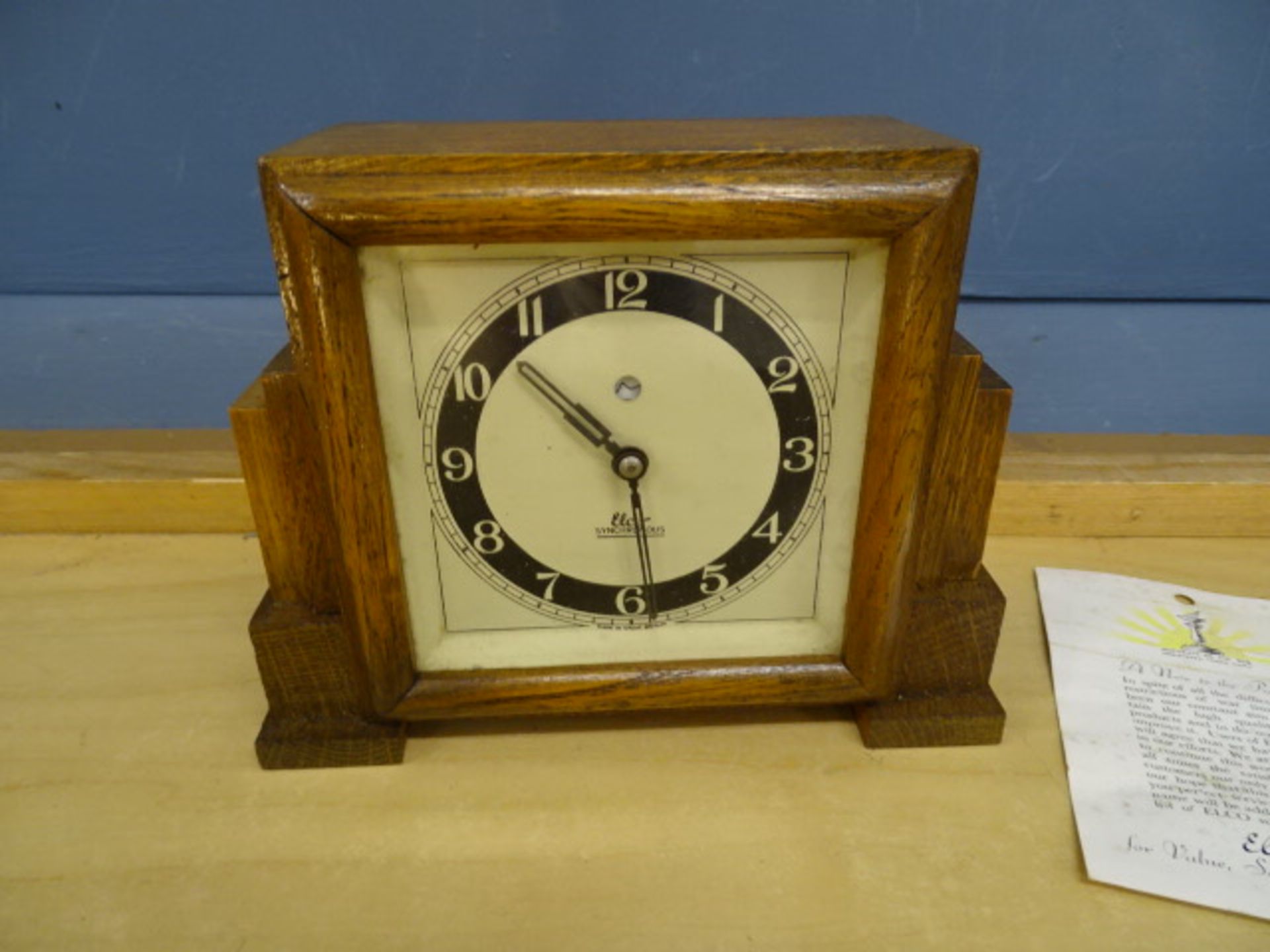 Art Deco Elco Synchronous oak cased electric mantel clock with instructions - Image 3 of 5