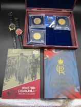 Collectors commemorative  coins and 2 watches