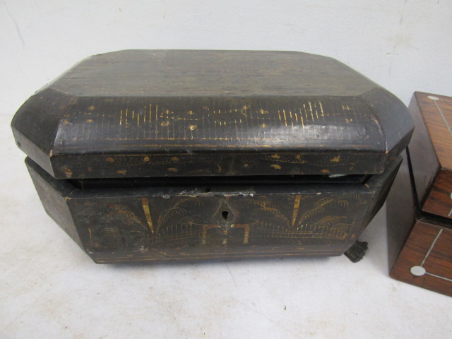2 antique sewing boxes one with contents - Image 2 of 10
