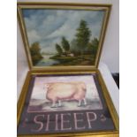 Oil on canvas and sheep picture