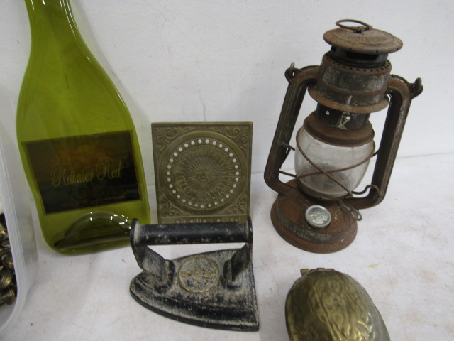 Collectors lot- glass chess pieces, copper bowl, brass walnut etc - Image 2 of 7