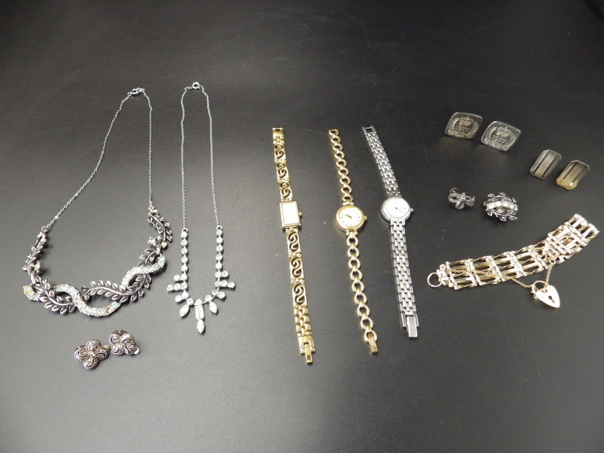 Costume jewellery lot to include 3 ladies watches - Accurist, Rotary and Avia, a bracelet, marcasite