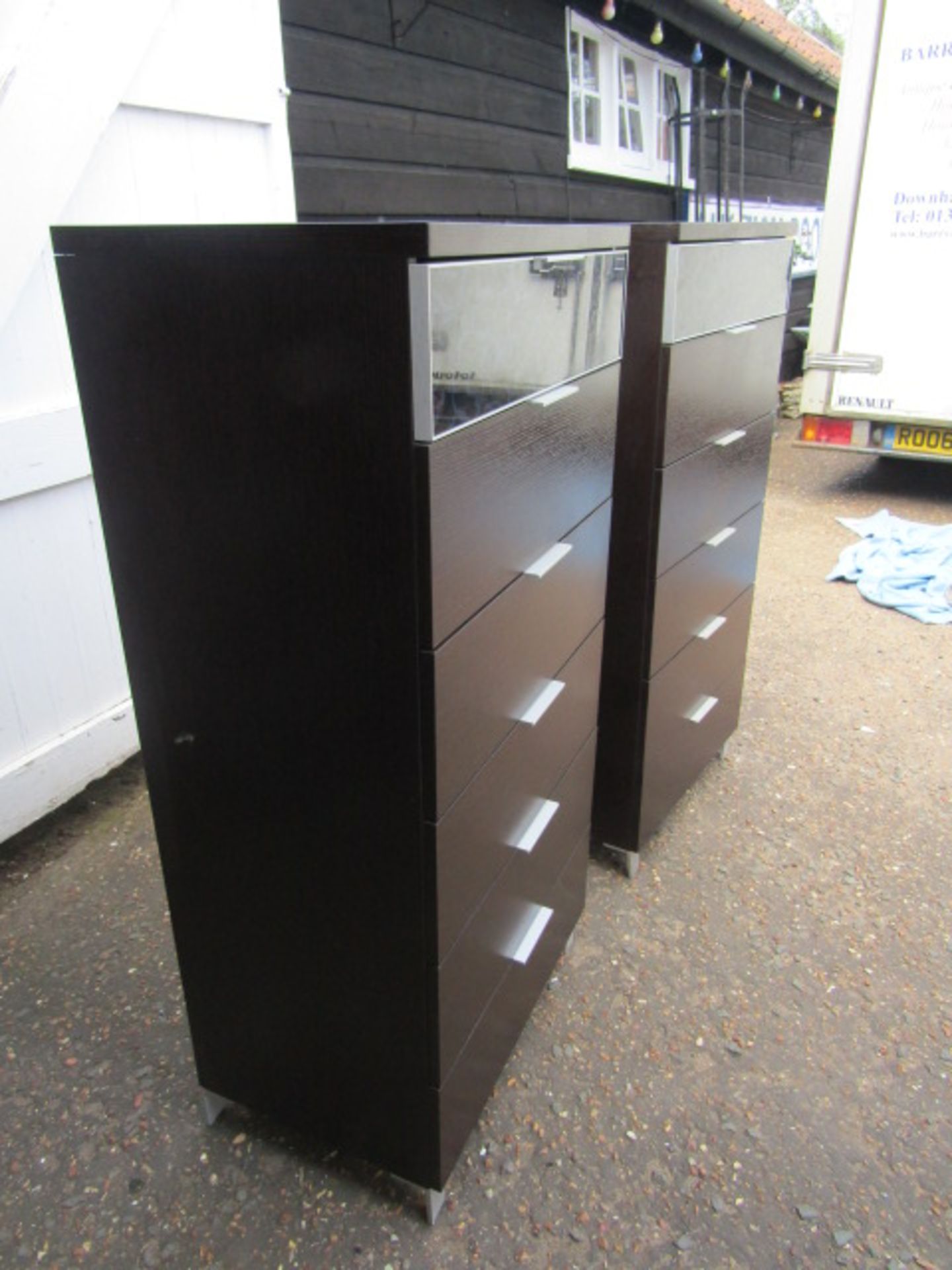 Pair tall chest of drawers with detailed panel 60x40cm 123cmH - Image 2 of 4