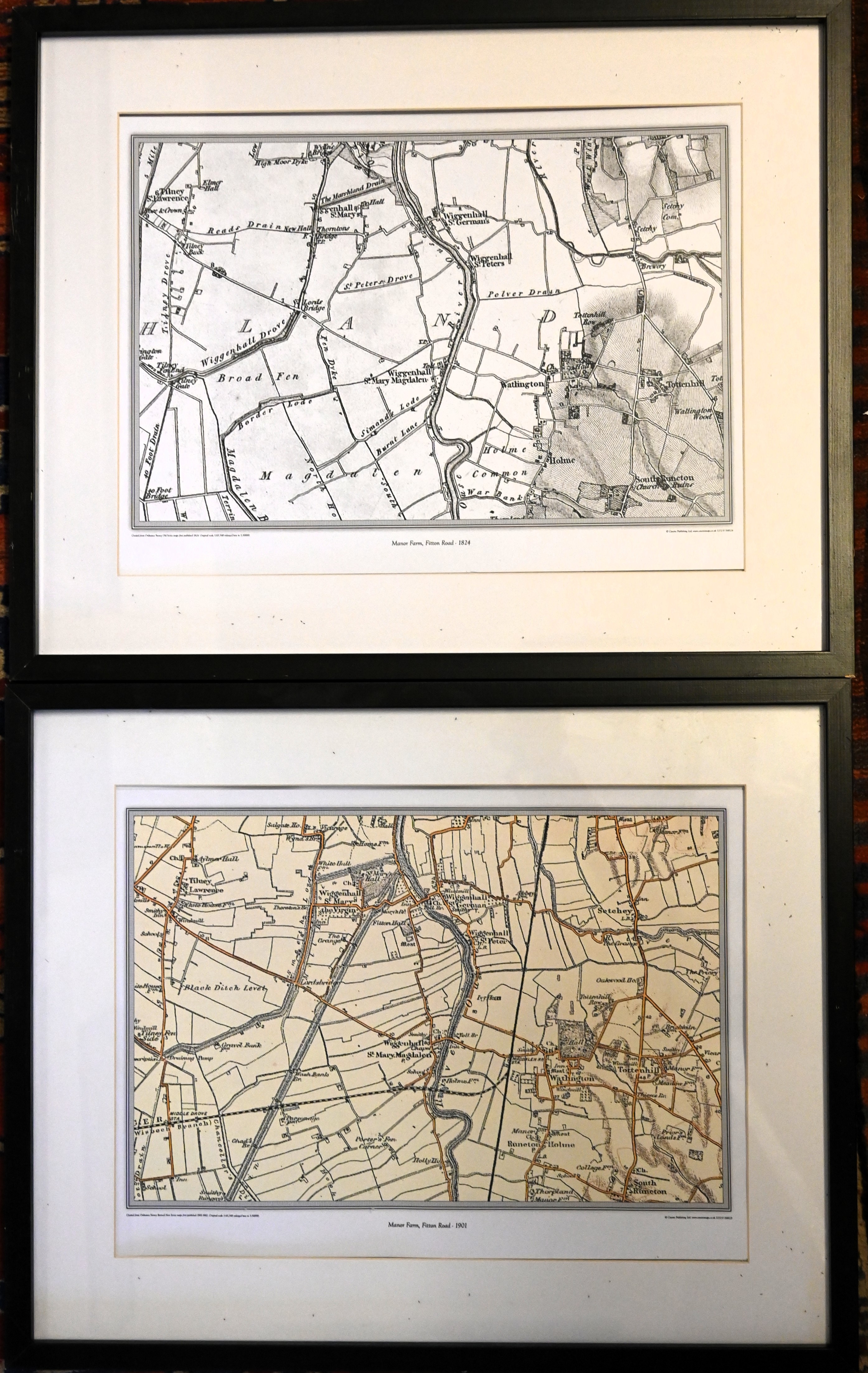 Four framed OS maps dated circa 1901-1904 of Wiggenhal St. Peter area