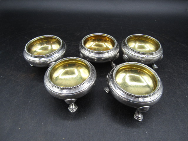 5 silver plated salt cellars with gilt lining