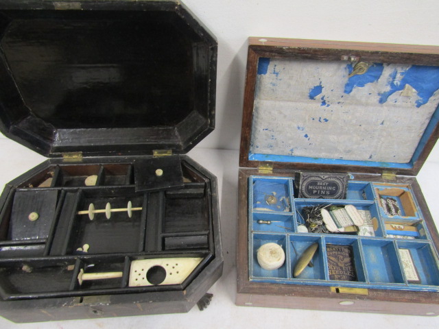 2 antique sewing boxes one with contents - Image 10 of 10