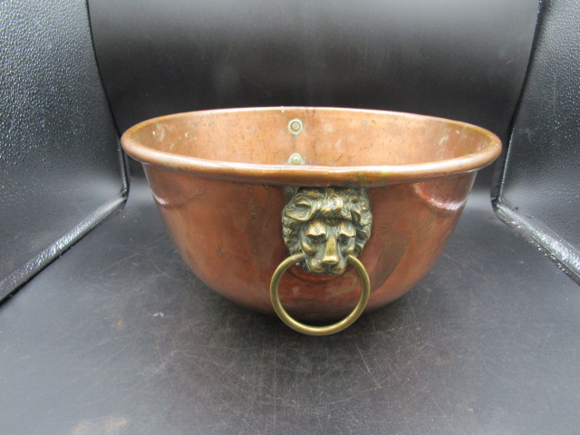 Moresi & lucca of London copper bowl with lion head handles 32cmD 10cmH - Bild 2 aus 5