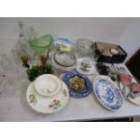 quantity china and glass in Wade, pendelphin etc plus vintage dressing table set and loose cutlery