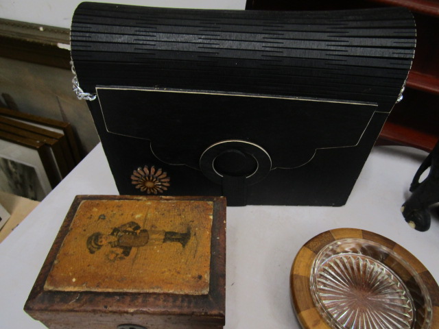 Collectors lot- treen candle holders, display shelf, trinket dishes, Ebony elephant etc - Image 5 of 5