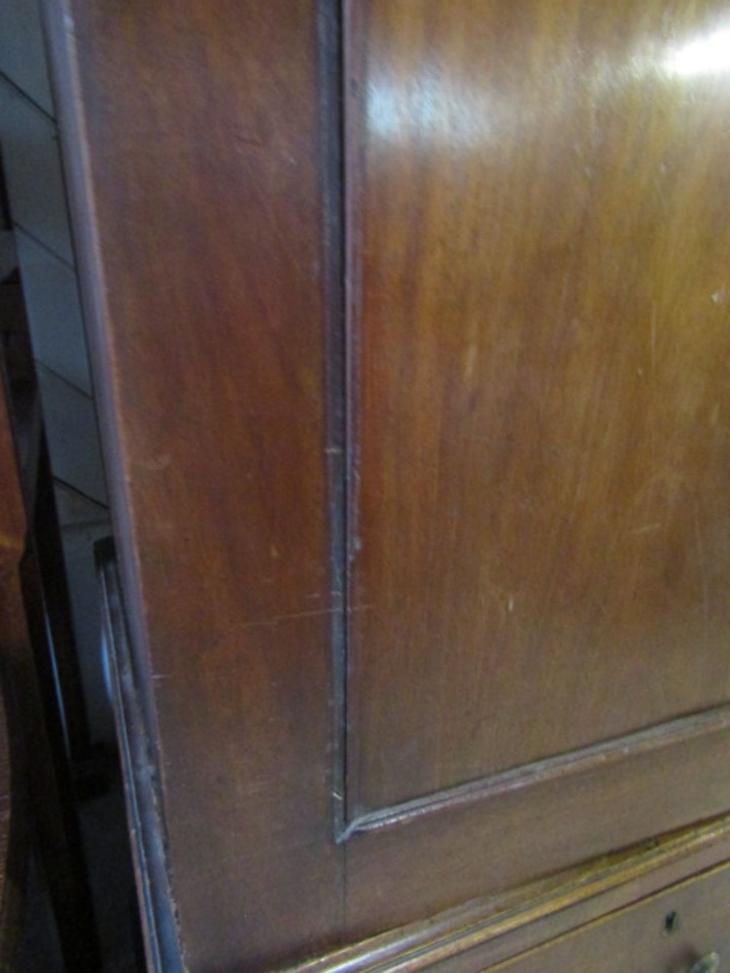 Mahogany linen press/cupboard with brass handles (needs some restoration, beading missing around - Image 13 of 13