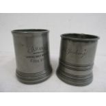 1889 Eton inscribed pewter tankard with glass base and  one inscribed Gosling