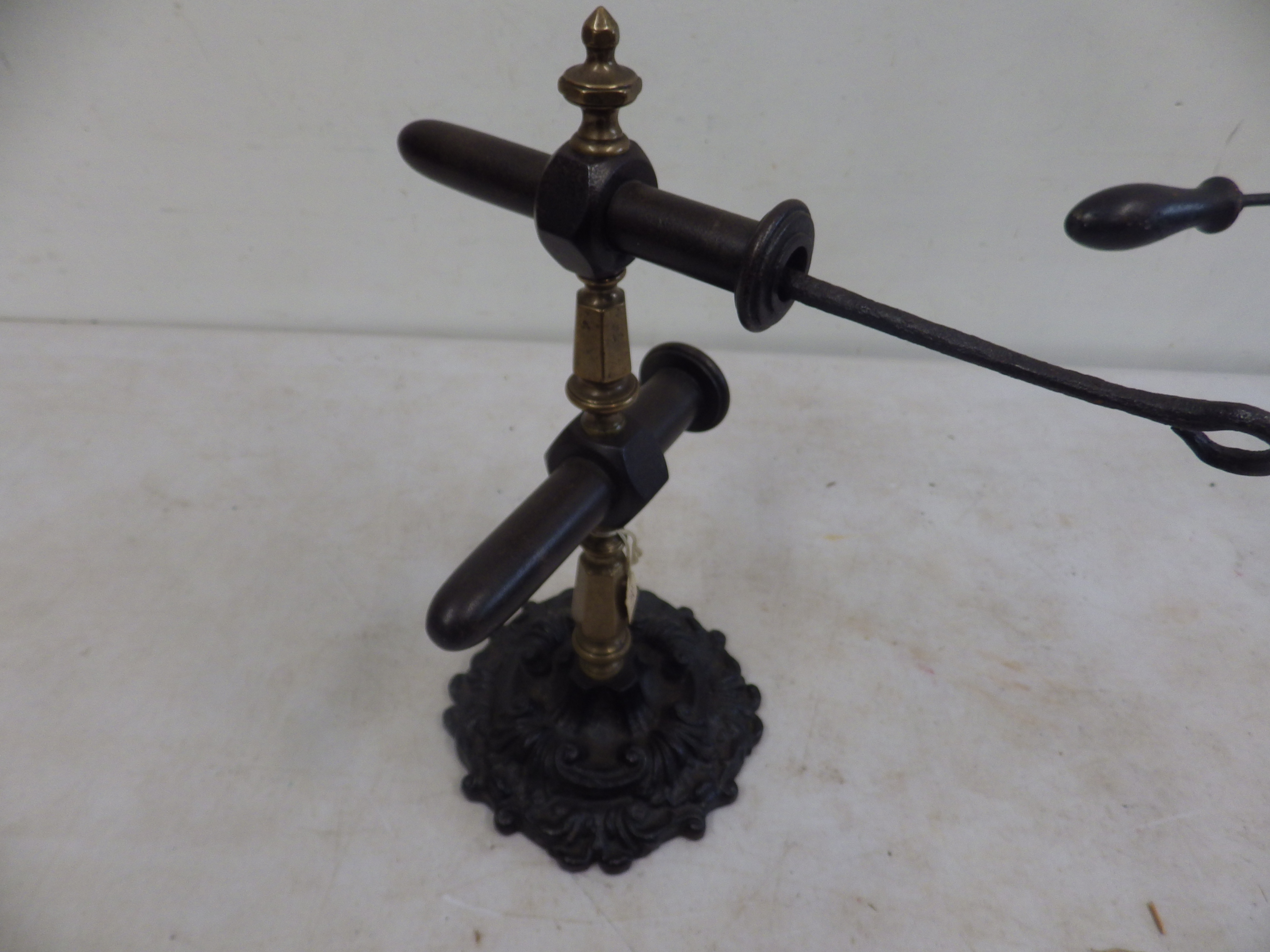 4 goffering irons - 3 with tripod stands and 1 french? with ornate stand and brass fittings - Image 2 of 3