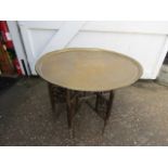 Eastern moorish table with brass tray top 85cmD 61cmH