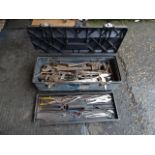 Toolbox full of tools to include spanners, adjustable wrenches and pliers etc