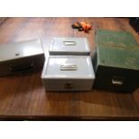 4 metal cash/storage tins and file