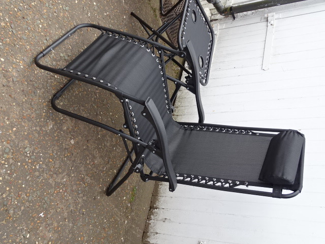 Pair of folding garden chairs/loungers with side table and another folding chair - Image 2 of 4