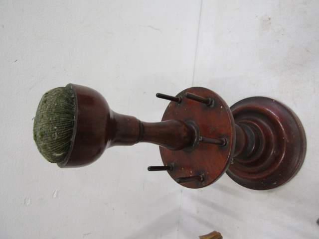 vintage wooden yarn winder and one metal and bobbin stand - Image 2 of 6