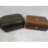 2 antique sewing boxes one with contents