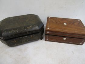 2 antique sewing boxes one with contents