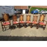 set 6 dining chairs with 2 carvers, barley twist with Berger cane. damage to cane on one chair only