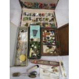 vintage sewing boxes with contents inc hatpins and small jade? dog